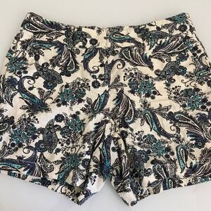 LOFT Paisley Print Shorts Casual Linen Blend Blue White Size‎ 8 Beach Coastal